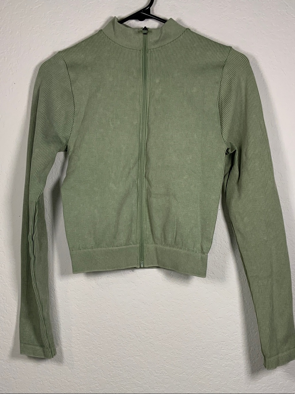 Light Green Ribbed Zip-Front Jacket - Picture 1 of 3
